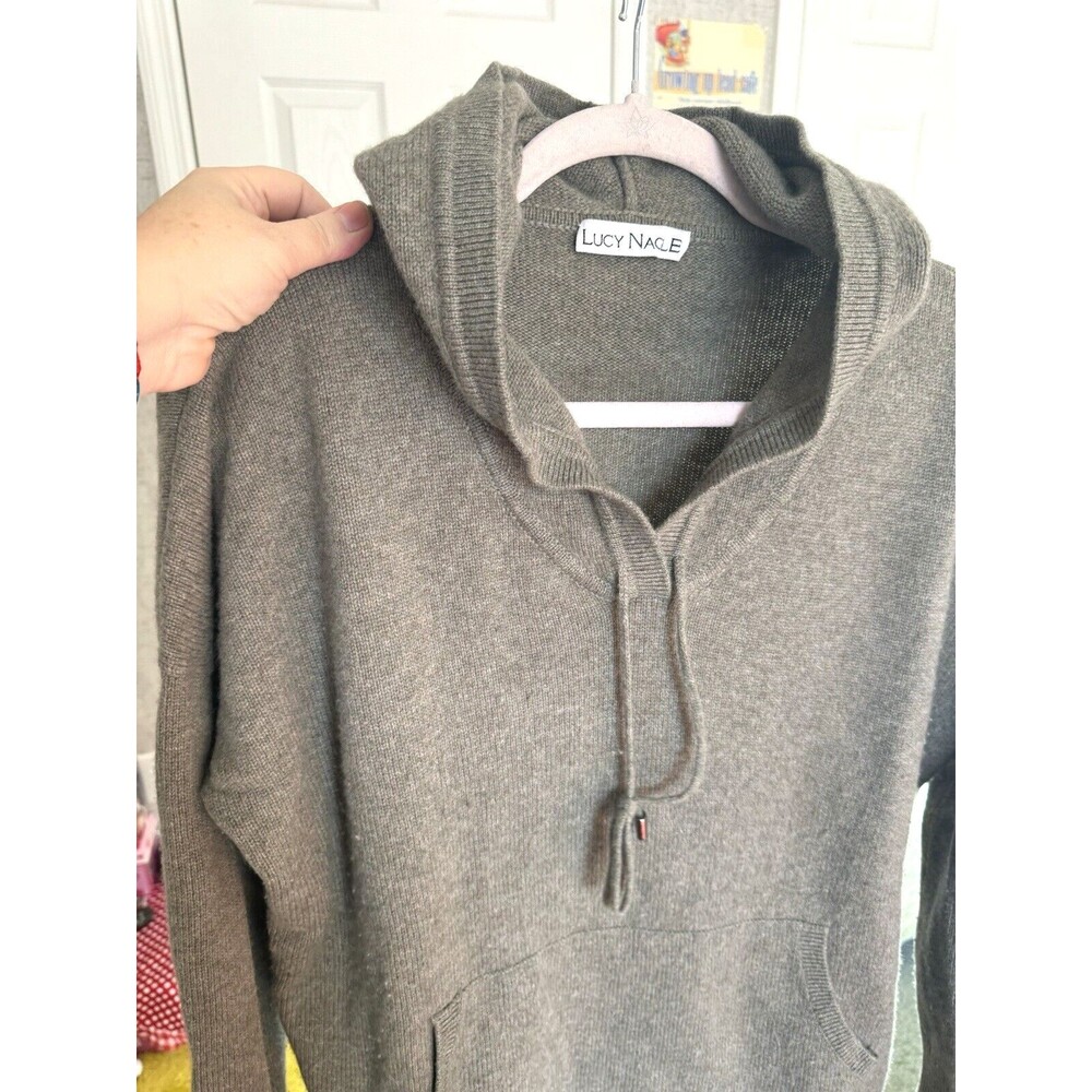 Lucy Nagle Cashmere Wool Small Oversized Sweater Hooded Khaki Green Women’s